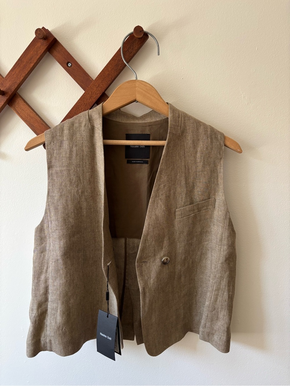 Massimo Dutti Women's Linen Blend Brown Vest - Single Button